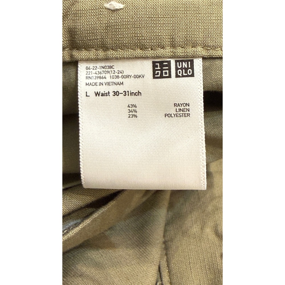 Uniqlo Women Olive Green Linen Blend Belted Pleated Shorts Size L Hiking Beach - Picture 8 of 12